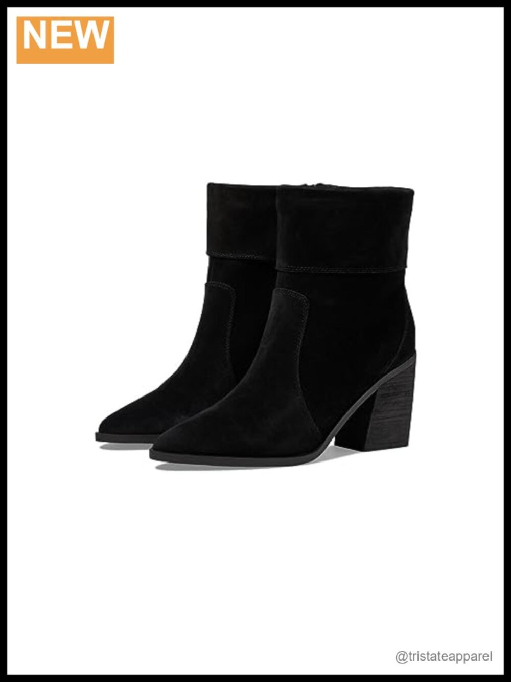 Waterproof Leather Ankle Bootie with Block Heel and Crystal Embellishment, Zip